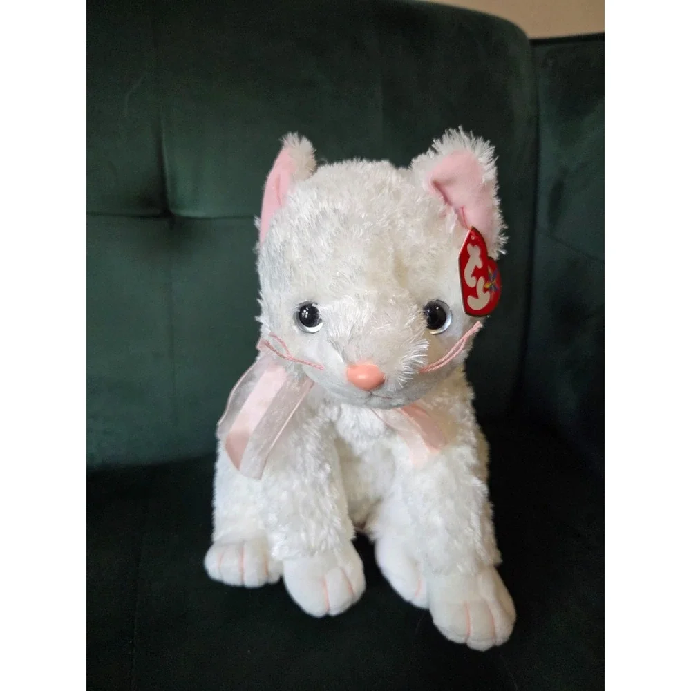 Ty Beanie Buddies Fancy White Cat Kitten Beanie Baby 2003 Pink Bow